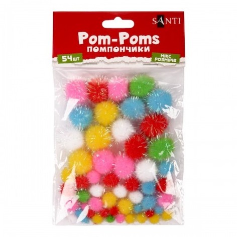 Декоративні помпони з голографічним люрексом 955439 d-8 мм, 12 мм, 20 мм, 54 шт