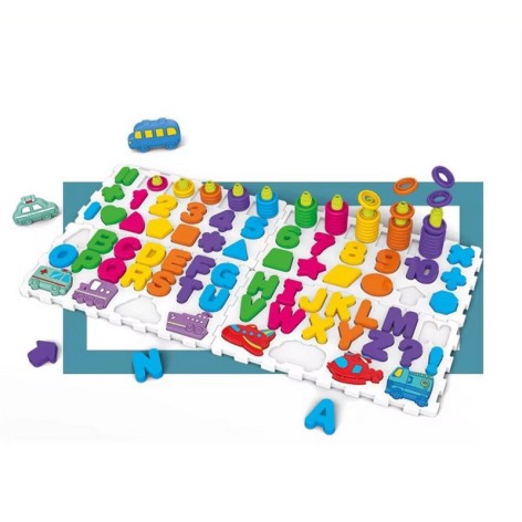 Развивающая игра "Логика-вкладыш 4 в 1" DF80 цифры, буквы, фигуры, транспорт