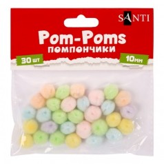 Декоративні помпони для творчості 955452 пастельні кольори, акрил, d-10 мм, 30 шт