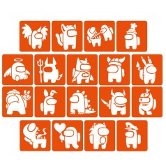 Набір трафаретів для біо-тату "Among Us #2" Among-Us-2-5x5-18, 18 трафаретів