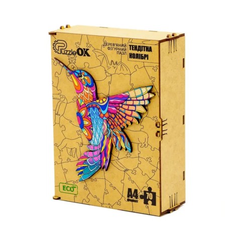 Фигурный деревянный пазл A4 Хрупкая Колибри PuzA4-04107, 70 деталей