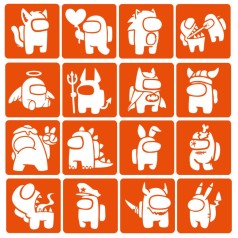 Набір трафаретів для біо-тату "Among us №2" Among-Us-2-6x6-16, 16 трафаретів