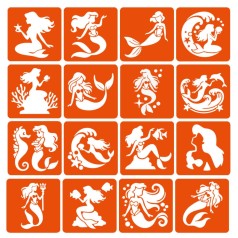 Набір трафаретів для біо-тату "Русалки" mermaids-6x6-16, 16 трафаретів