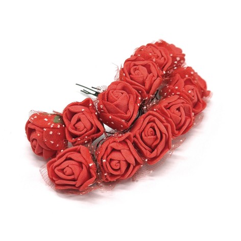 Декоративний букет Розочки з фоамірану з фатином Bambi SP-166, 12 гілочок