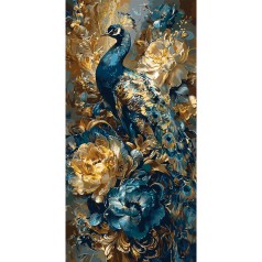 Картина за номерами "Павич серед квітів" LW5183 з фарбами металік 40х80 см